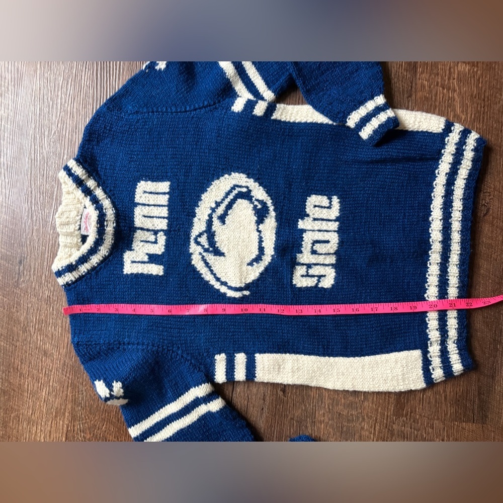 Vintage Hand-knit by Grandma Penn State sweater PSU Nittany Lions blue white XS - Picture 8 of 11